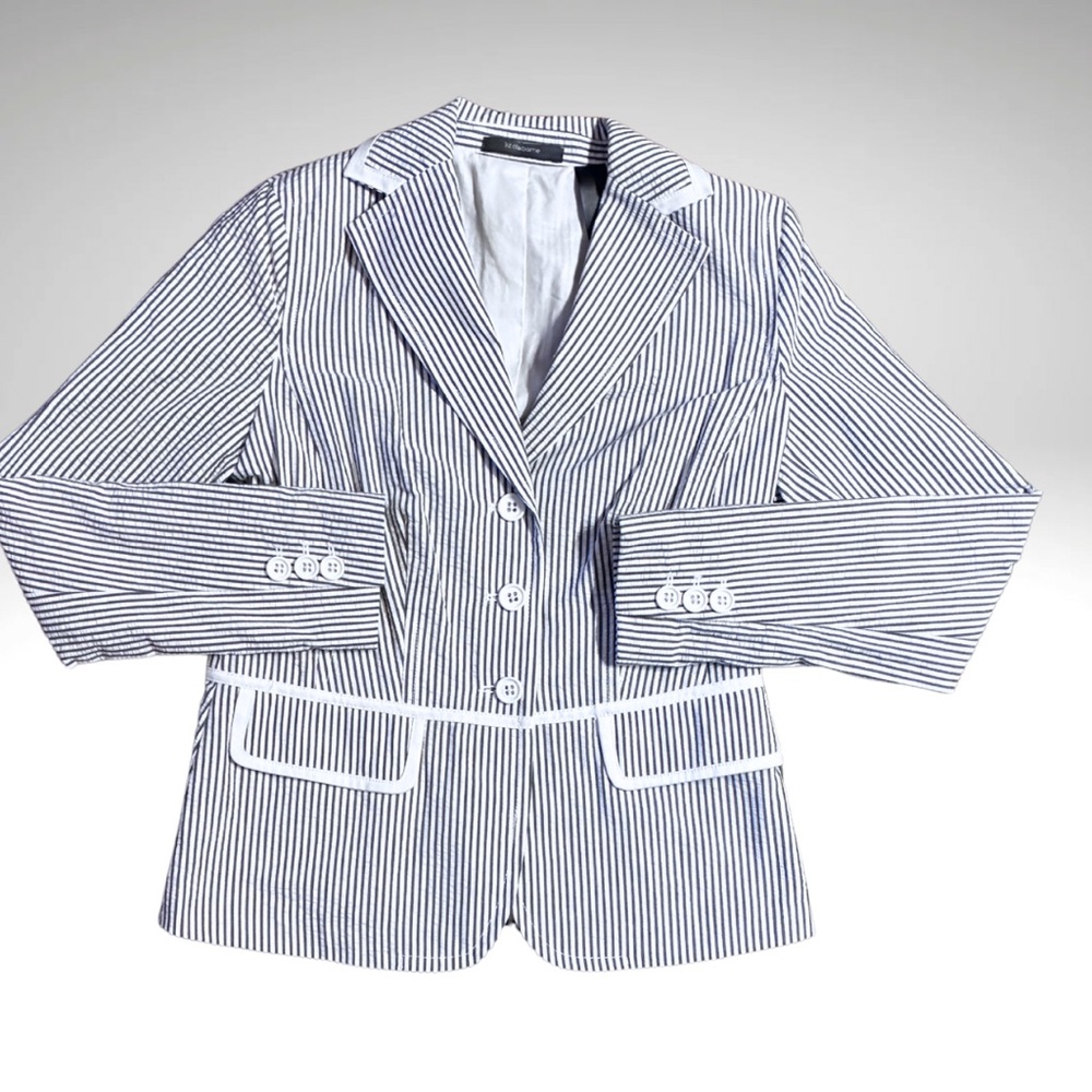 VTG Liz Claiborne Navy and White Pinstripe Cotton Seersucker Blazer